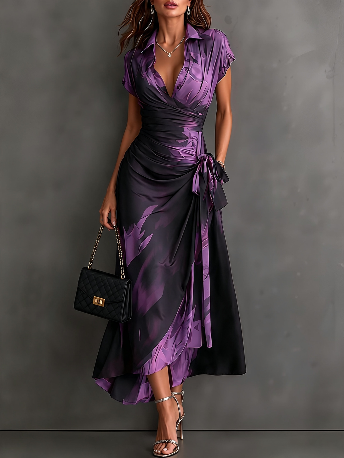 Red Abstract Wrap Dress