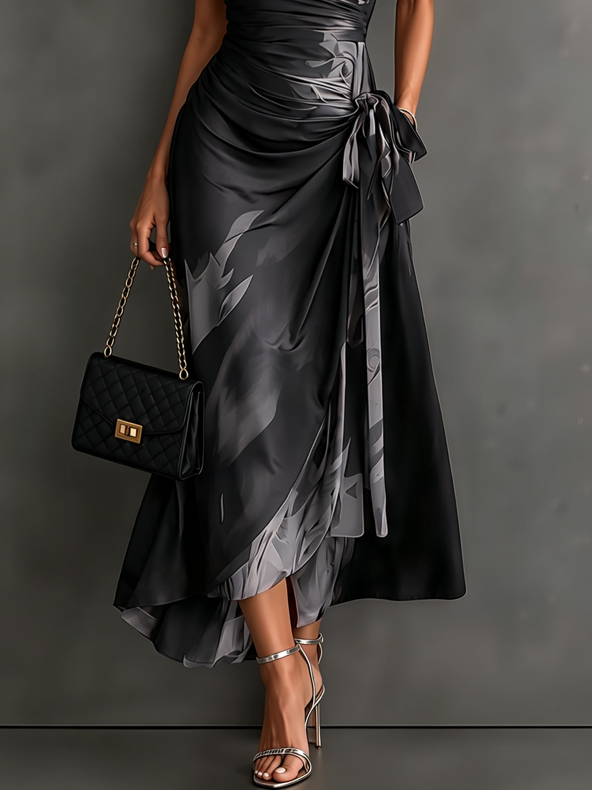 Red Abstract Wrap Dress