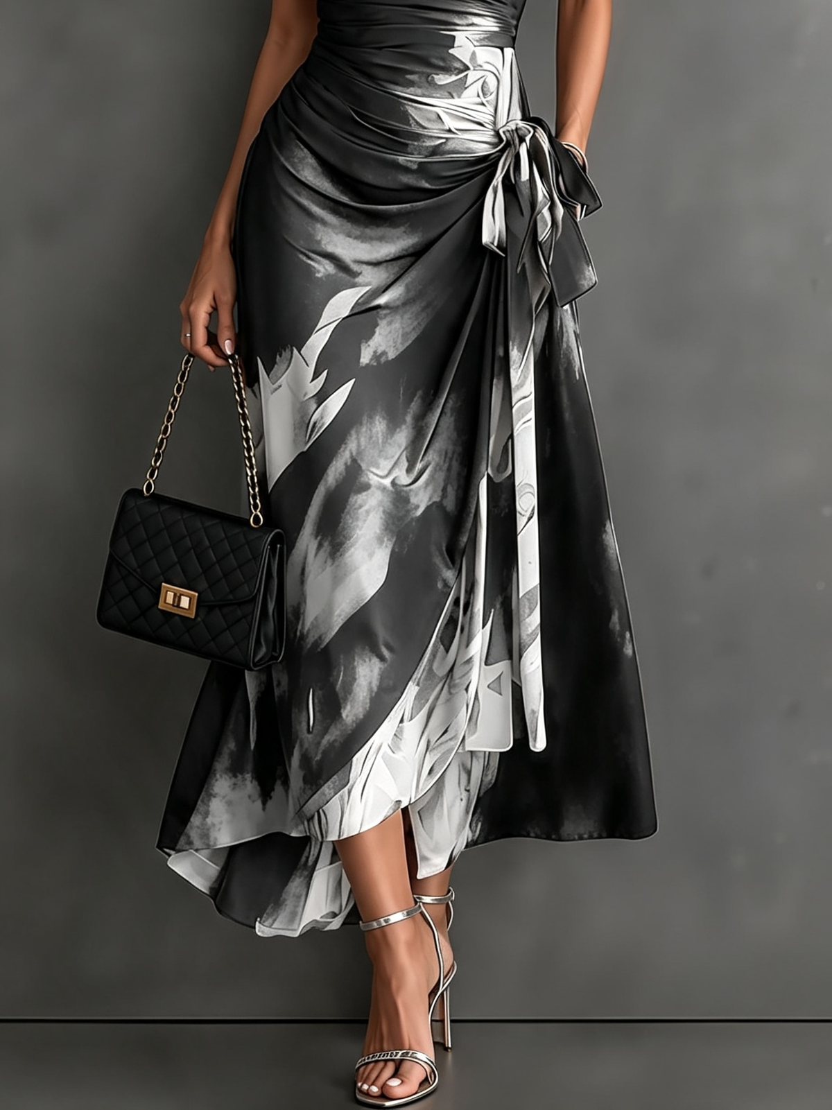 Red Abstract Wrap Dress
