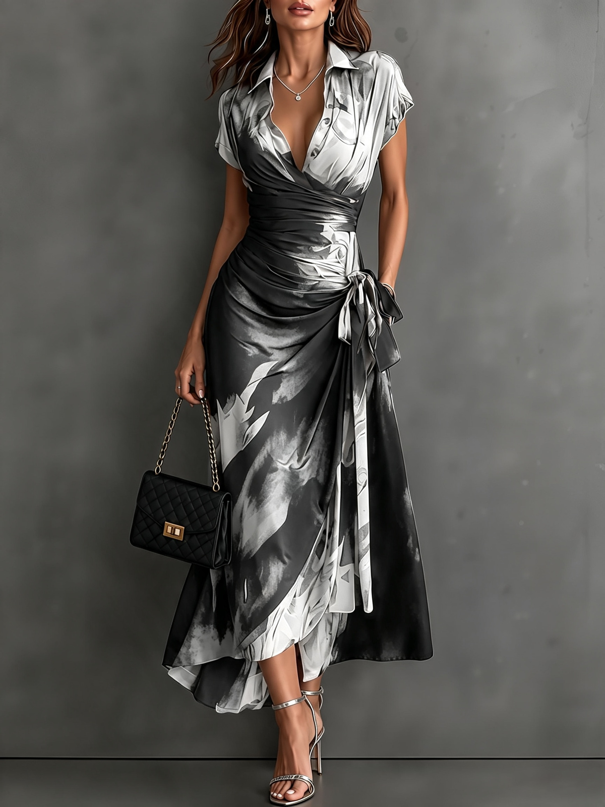 Red Abstract Wrap Dress