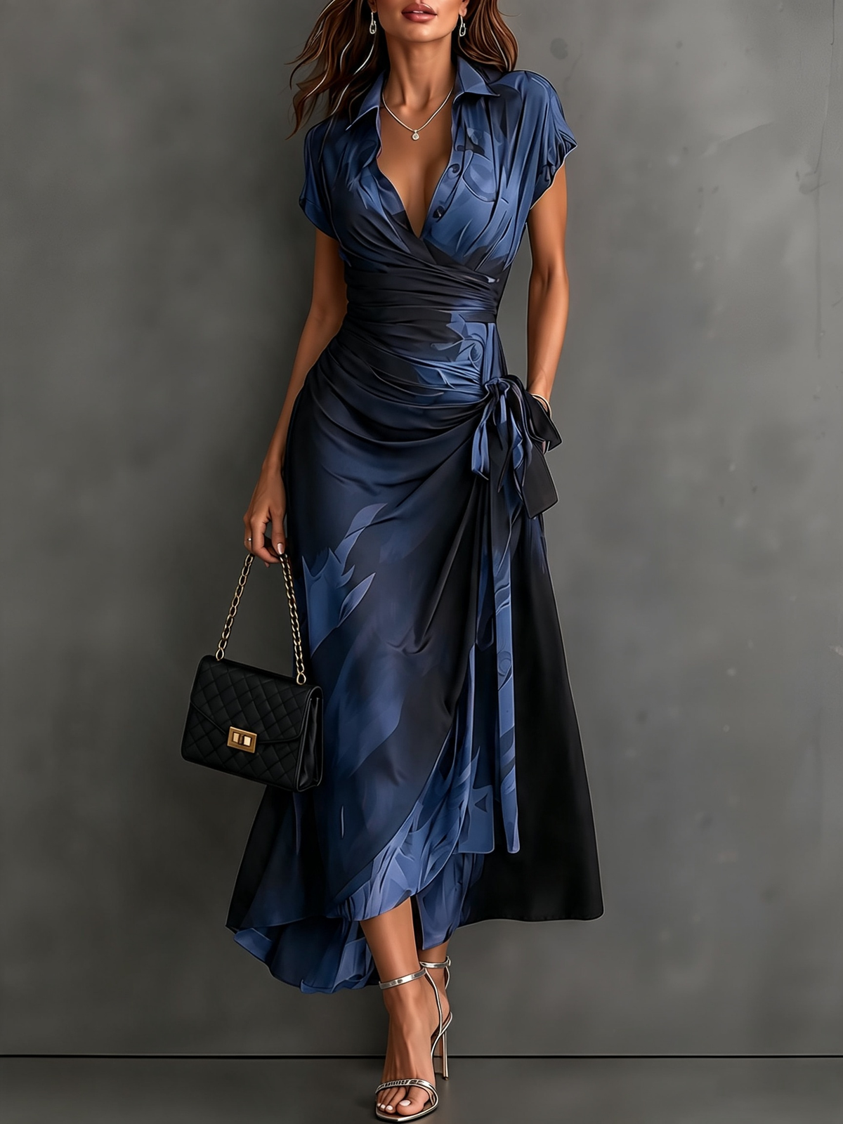 Red Abstract Wrap Dress