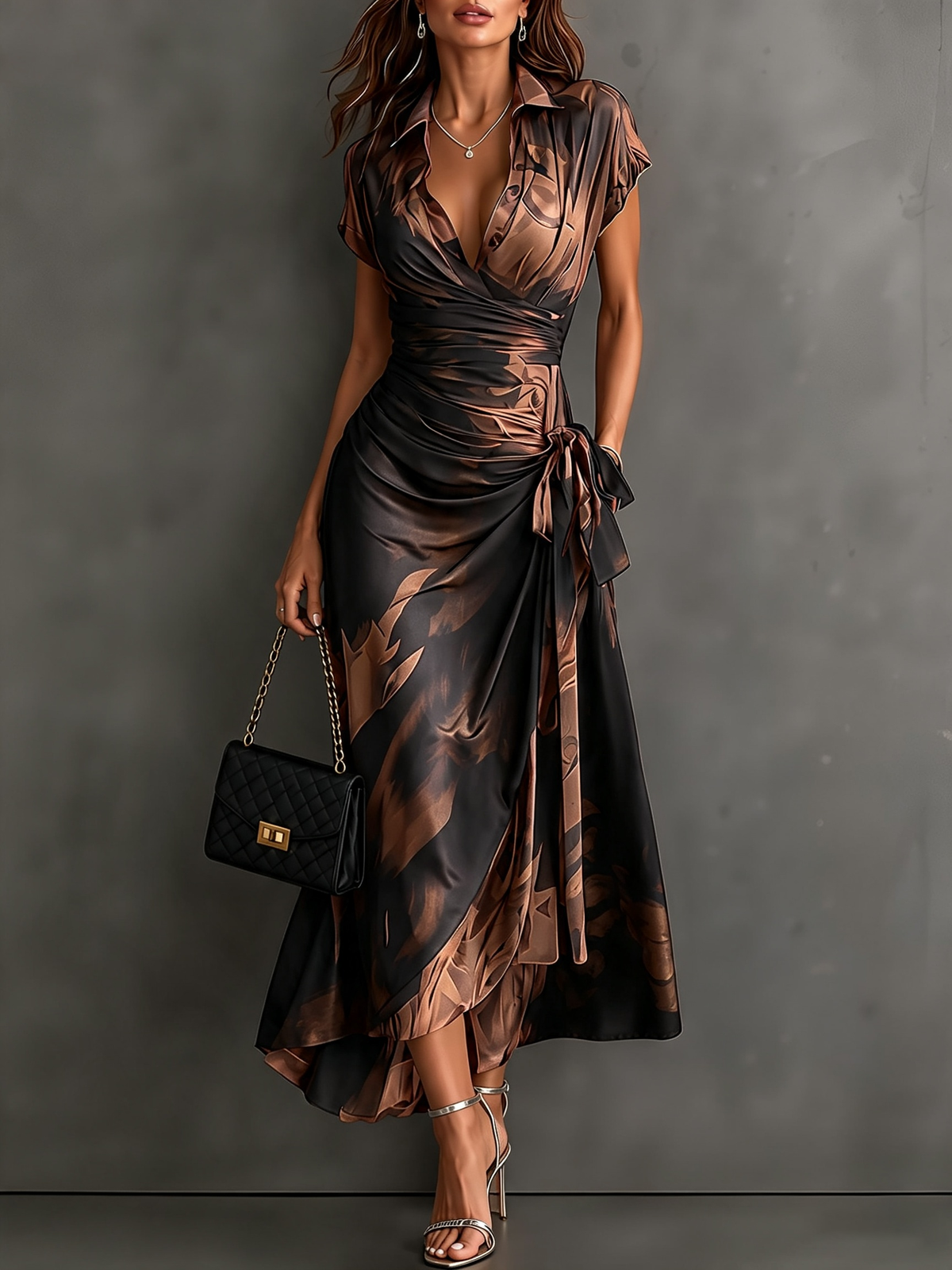 Red Abstract Wrap Dress