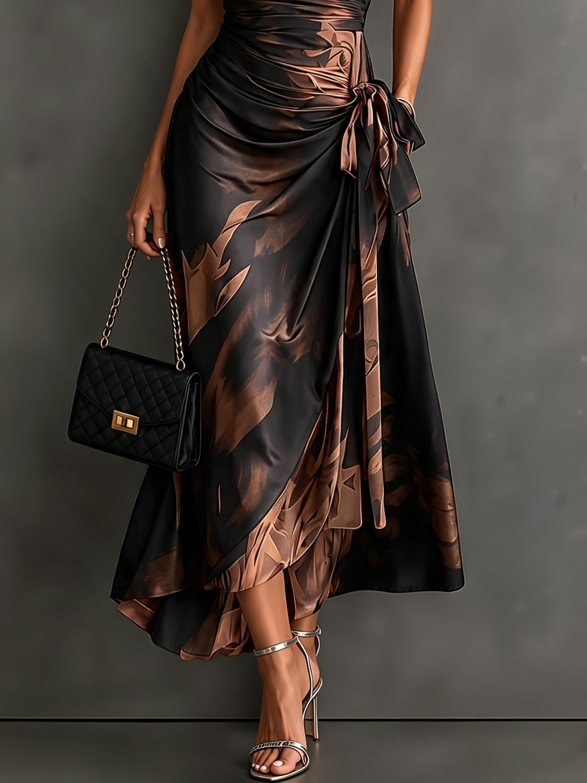 Red Abstract Wrap Dress