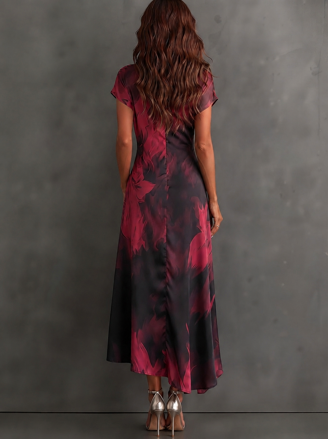 Red Abstract Wrap Dress