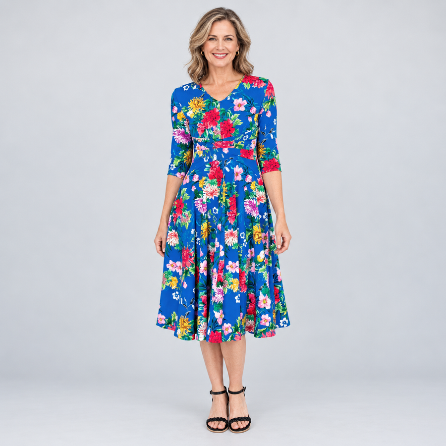 Cleo Dress in kasumi cobalt