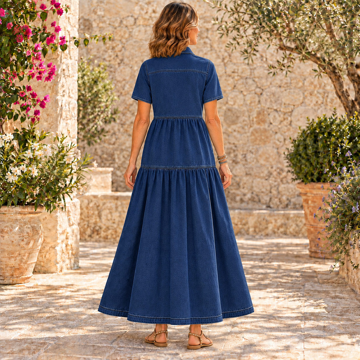 Emma™ | Belly-covering Denim Midi Dress with Buttons
