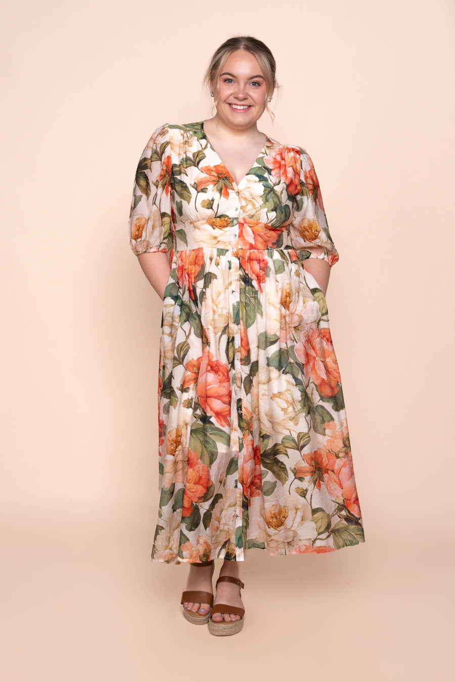 Montanna Midi Dress in Coral