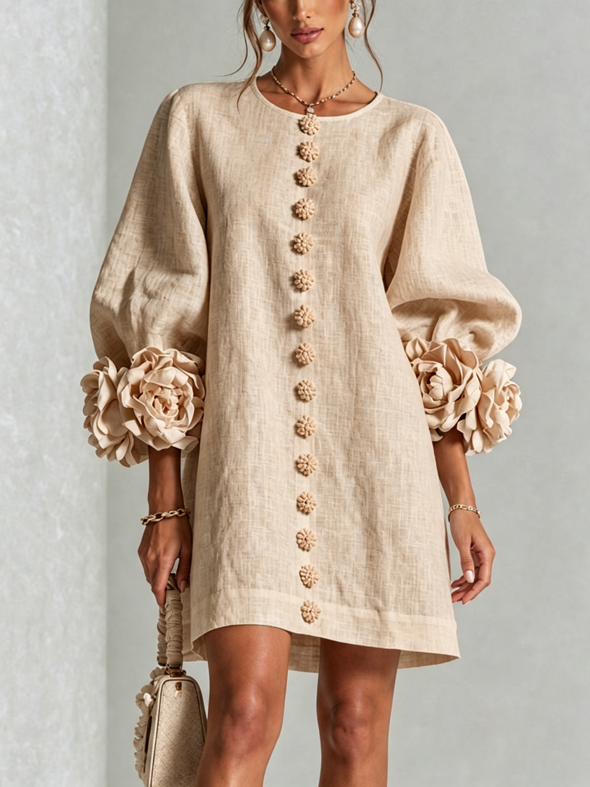 White Floral Button-down Mini Dress