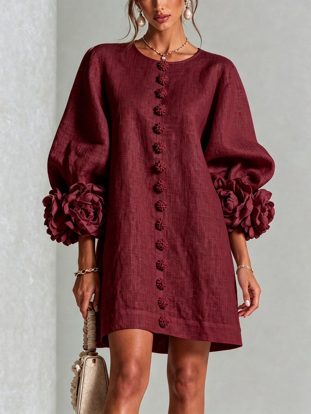 White Floral Button-down Mini Dress
