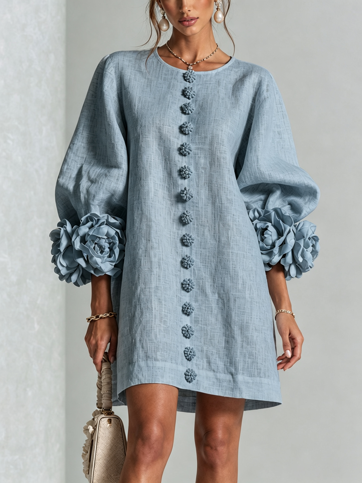 White Floral Button-down Mini Dress