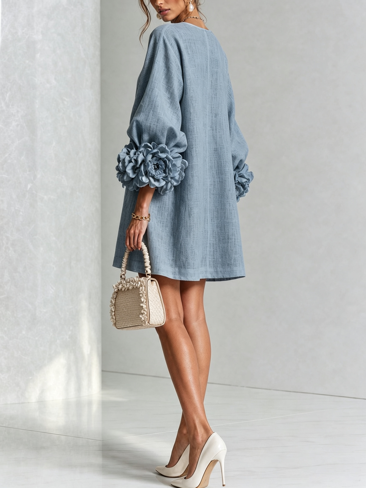 White Floral Button-down Mini Dress