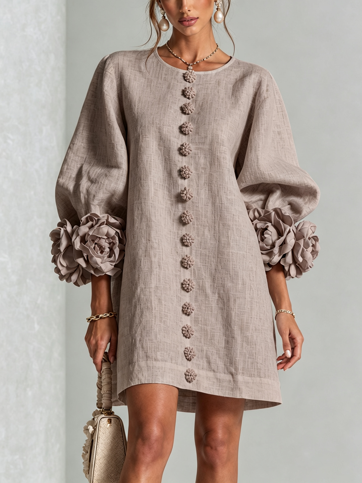 White Floral Button-down Mini Dress