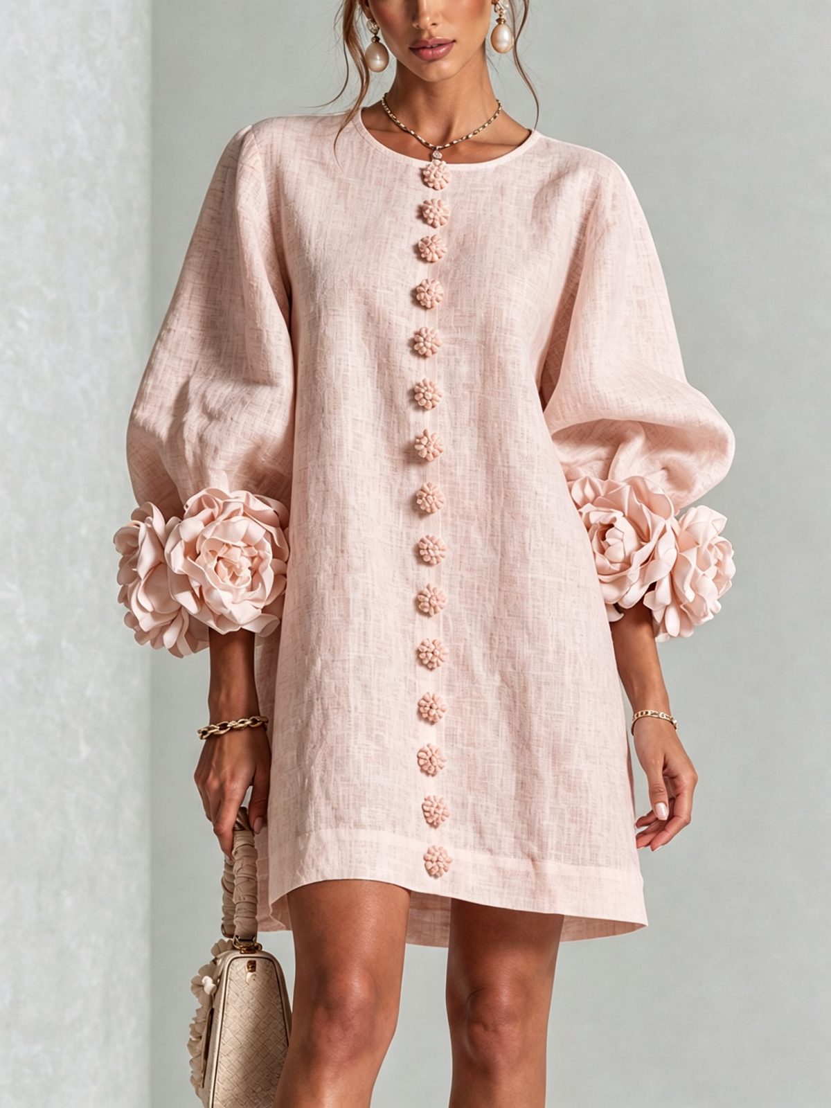 White Floral Button-down Mini Dress