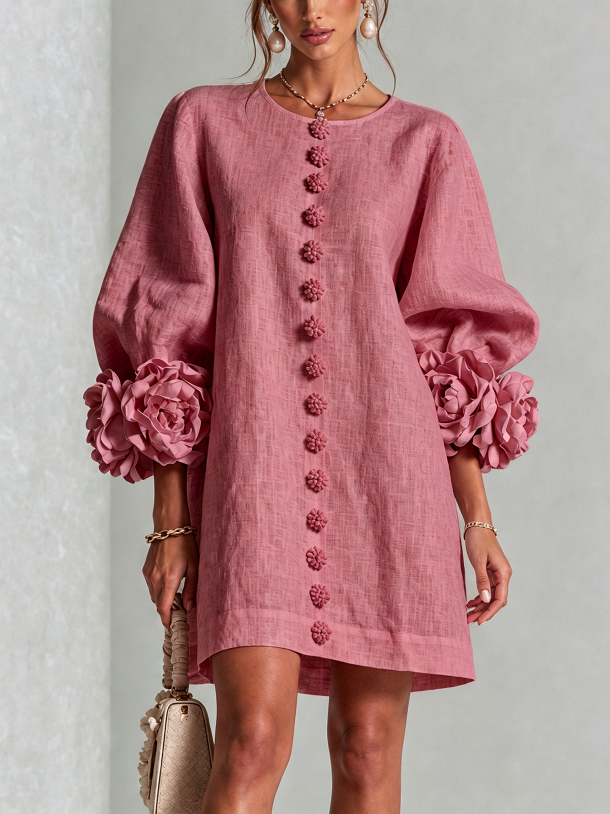 White Floral Button-down Mini Dress