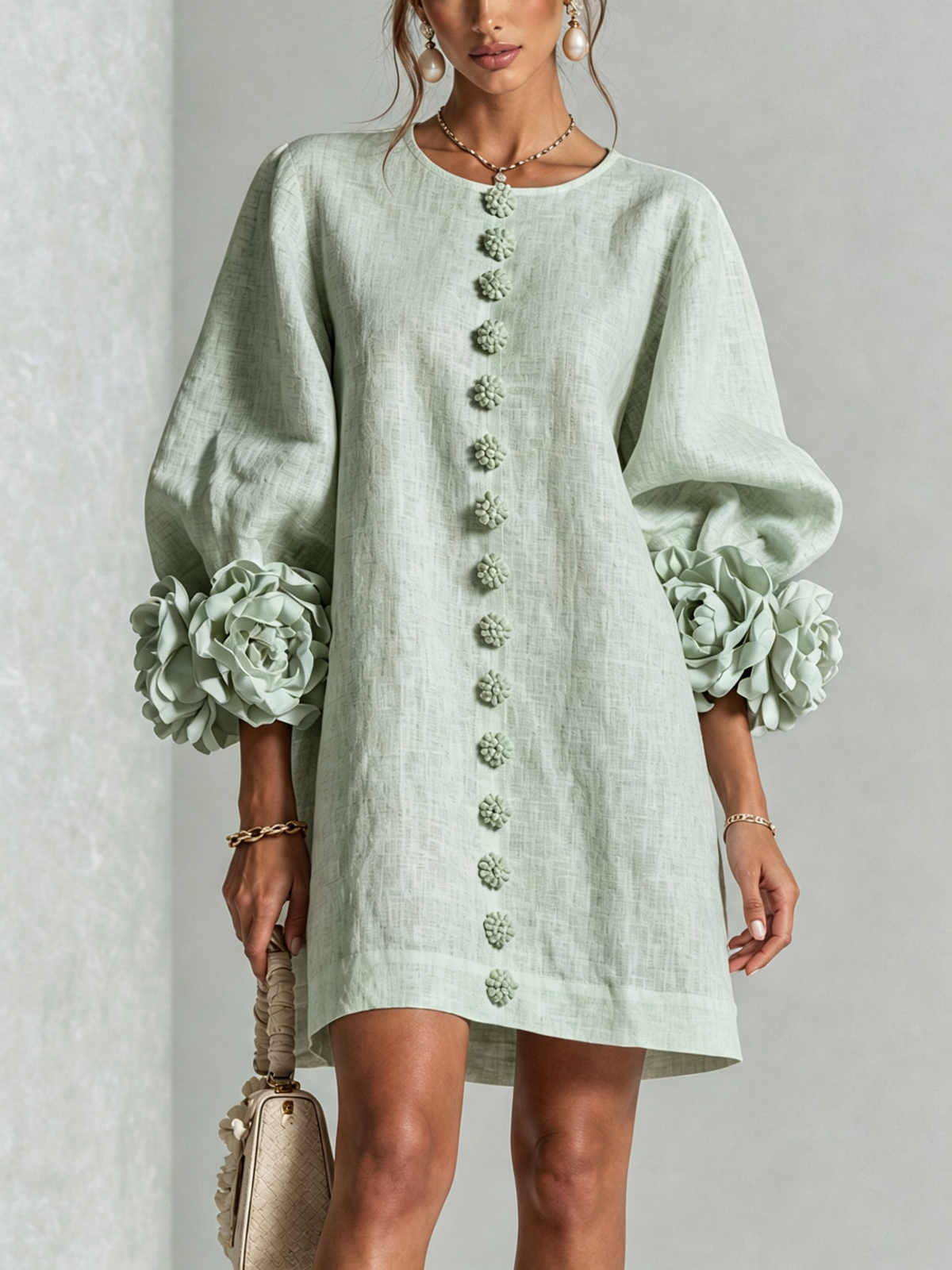 White Floral Button-down Mini Dress