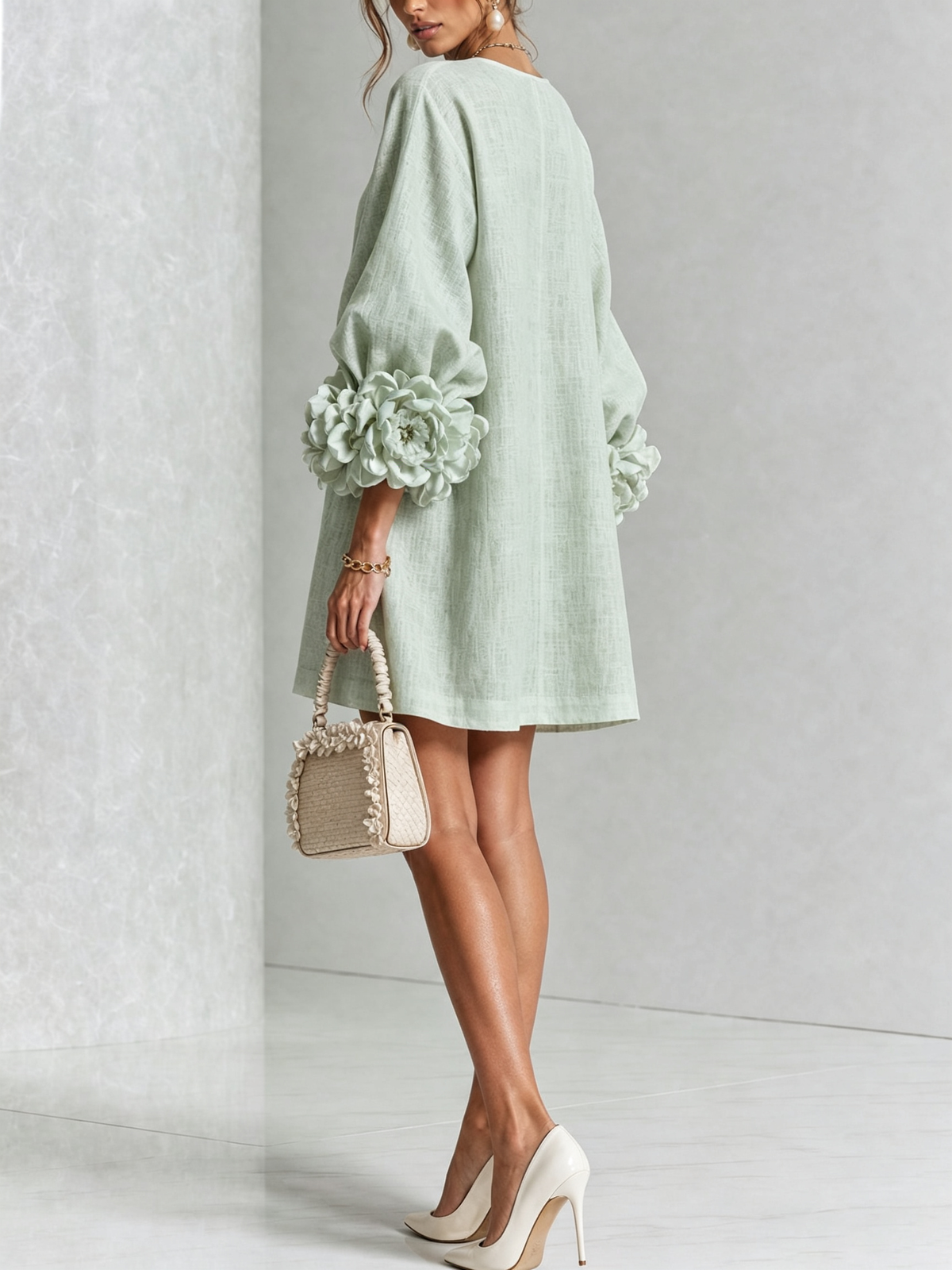 White Floral Button-down Mini Dress