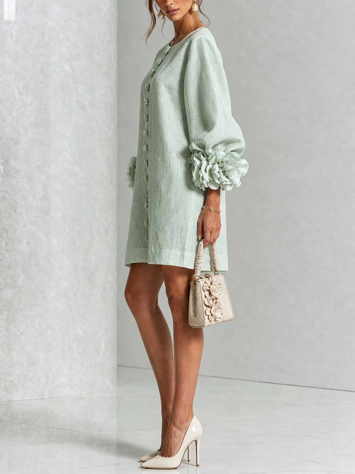 White Floral Button-down Mini Dress