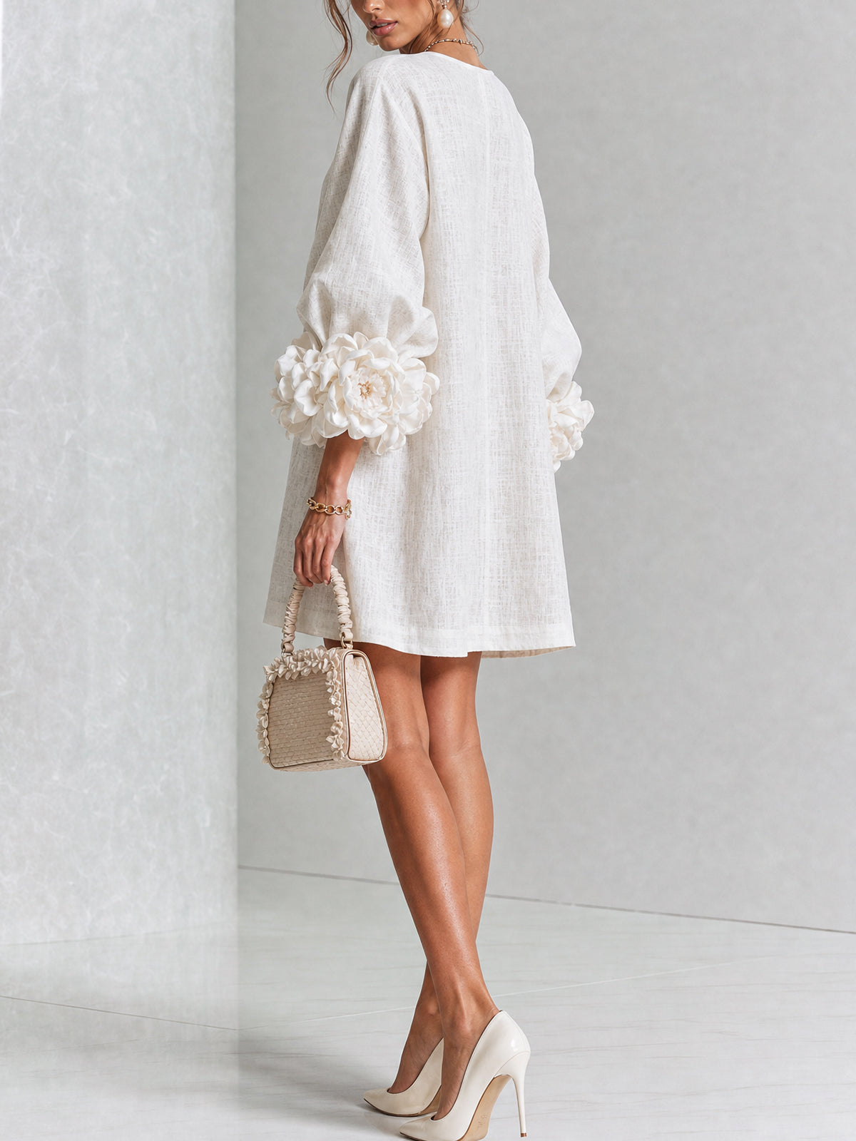 White Floral Button-down Mini Dress