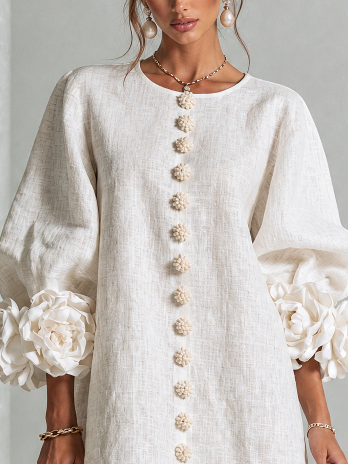 White Floral Button-down Mini Dress