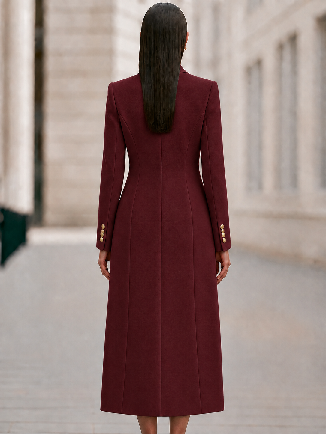 Double-Breasted Maxi Coat And Belted Knit Midi Dress Set