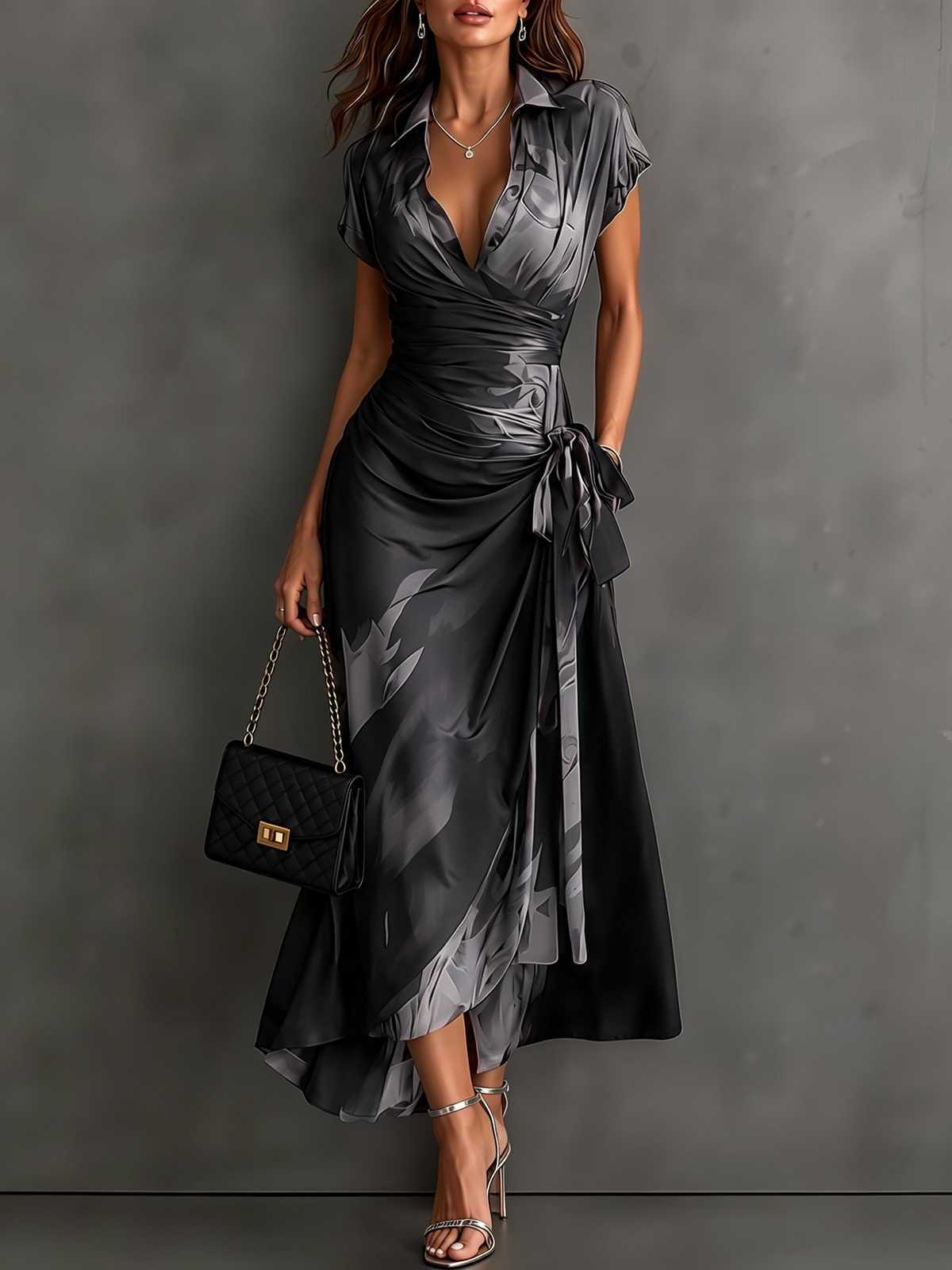 Red Abstract Wrap Dress