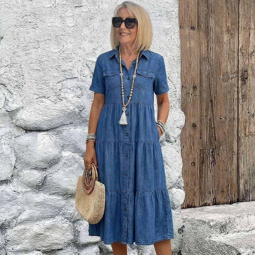 Elizabeth™ - Denim Print Midi Dress