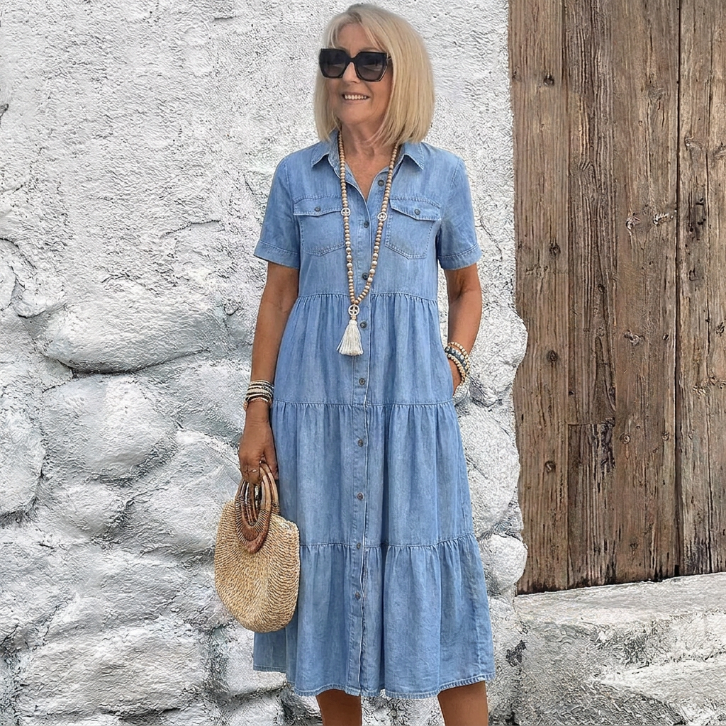 Elizabeth™ - Denim Print Midi Dress