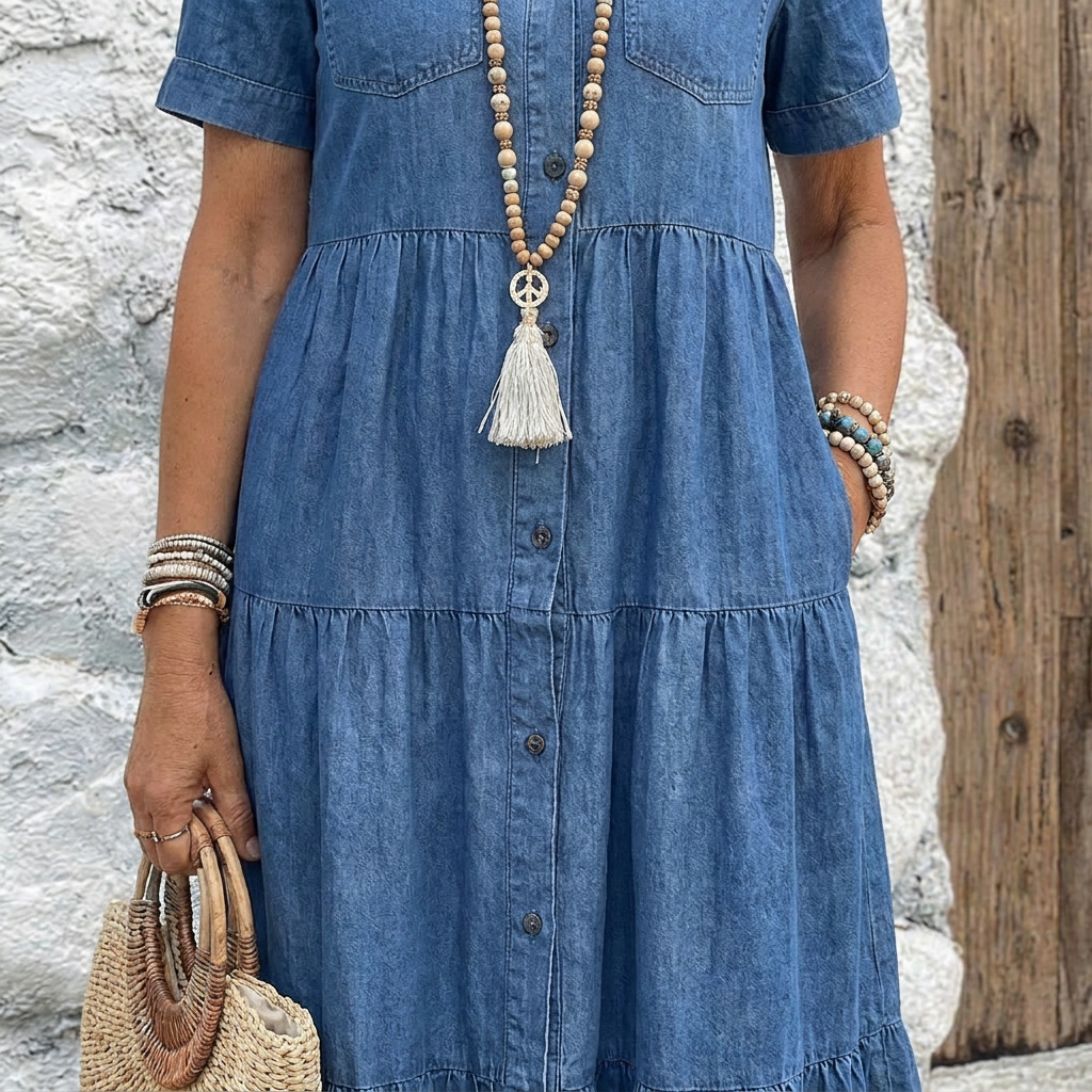 Elizabeth™ - Denim Print Midi Dress