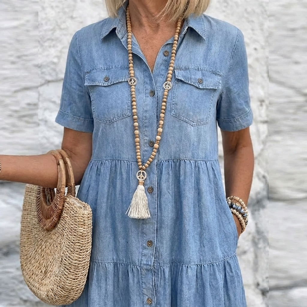 Elizabeth™ - Denim Print Midi Dress