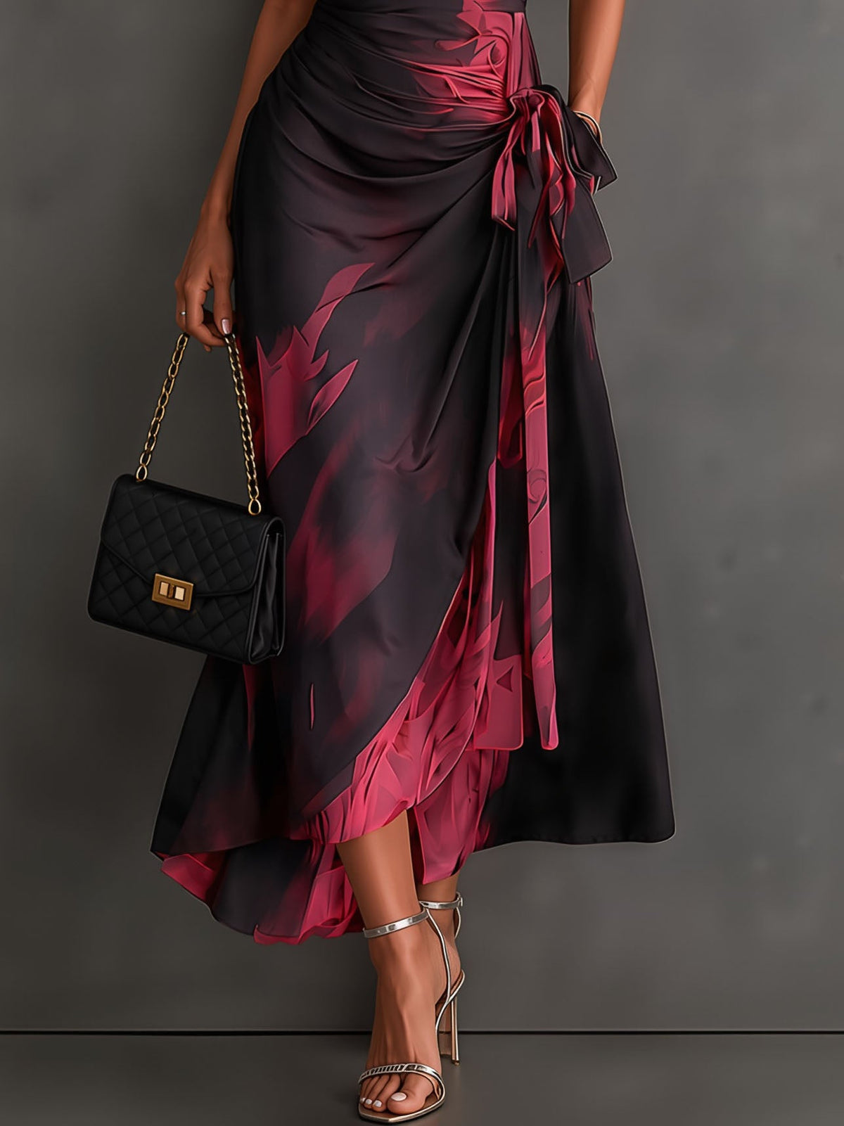 Red Abstract Wrap Dress